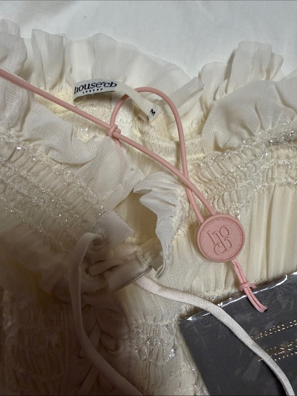 House of CB Cream Strapless Lace-Up Smocked Bustier - Picture 5 of 9